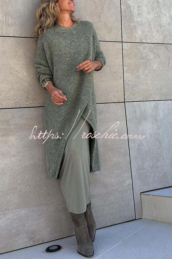 Whistling Winds Knit Center Front Slit Pullover Loose Midi Sweater