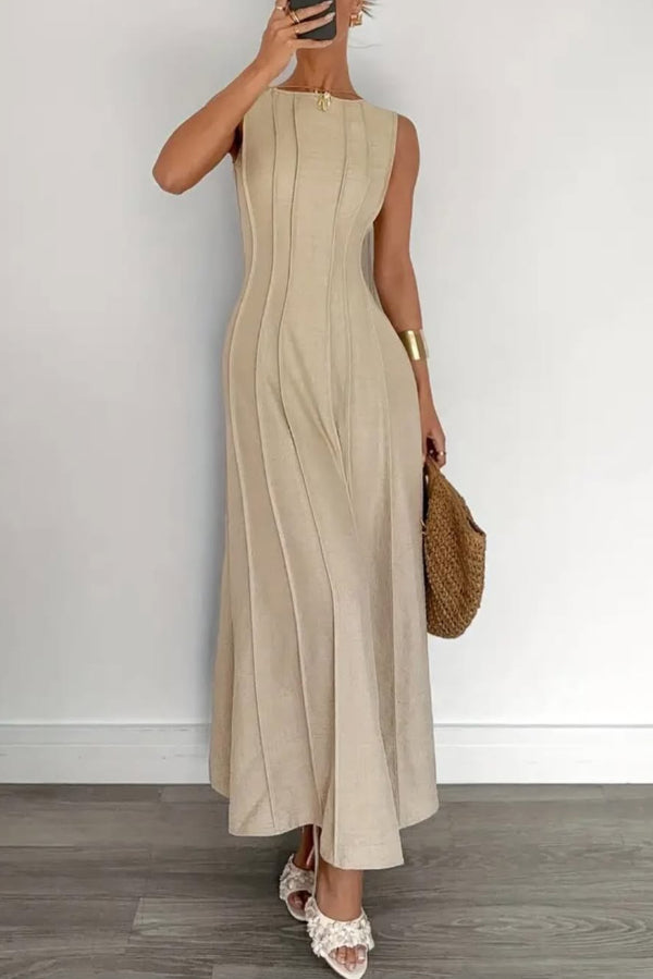 round neck sleeveless pleated dress Pleated Round Neck Sleeveless Mini Dress Burgundy / L