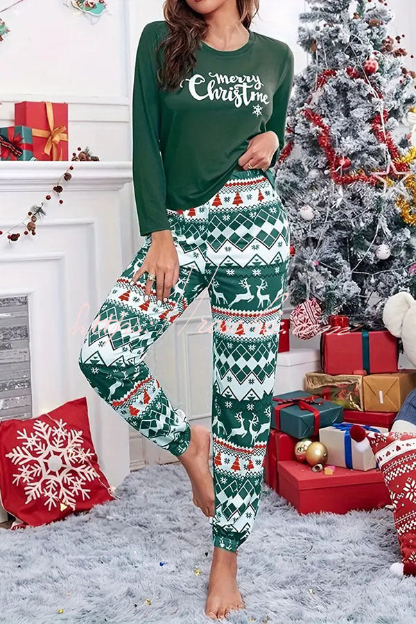 Christmas Is Calling Printed Elastic Waist Lounge Jogger Pajama Set