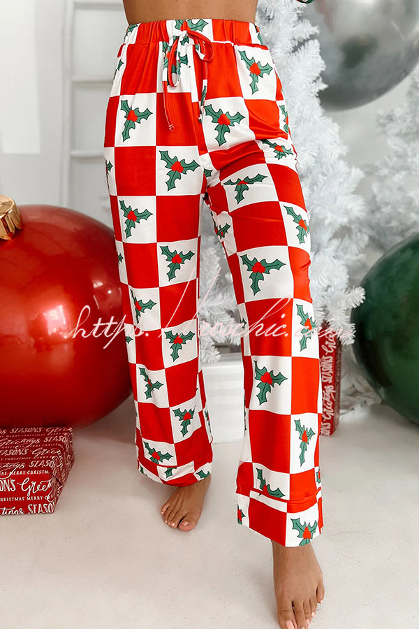 On Christmas Morning Candy Cane Printed Elastic Waist Pocketed Pajama Set