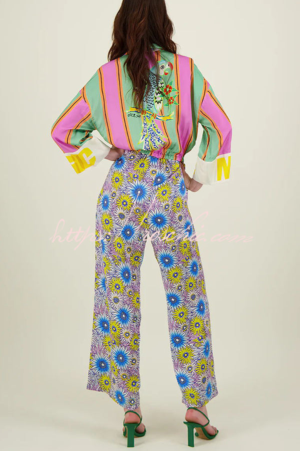 Boho Chic Look Unique Print Elastic Waist Pocketed Loose Shirt Jumpsuit