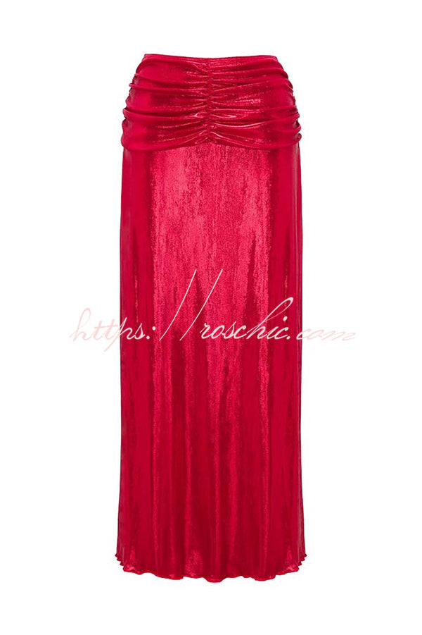 Solid Color Shiny Fabric Irregular Loose Beach Stretch Skirt