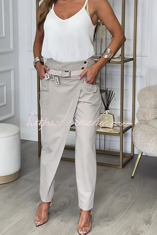 Busy As Usual High Rise Button Waist Pocket Tapered Pants