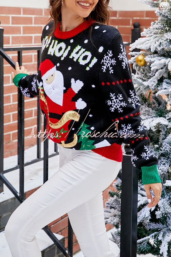 Christmas Print Crew Neck Long Sleeve Sweater