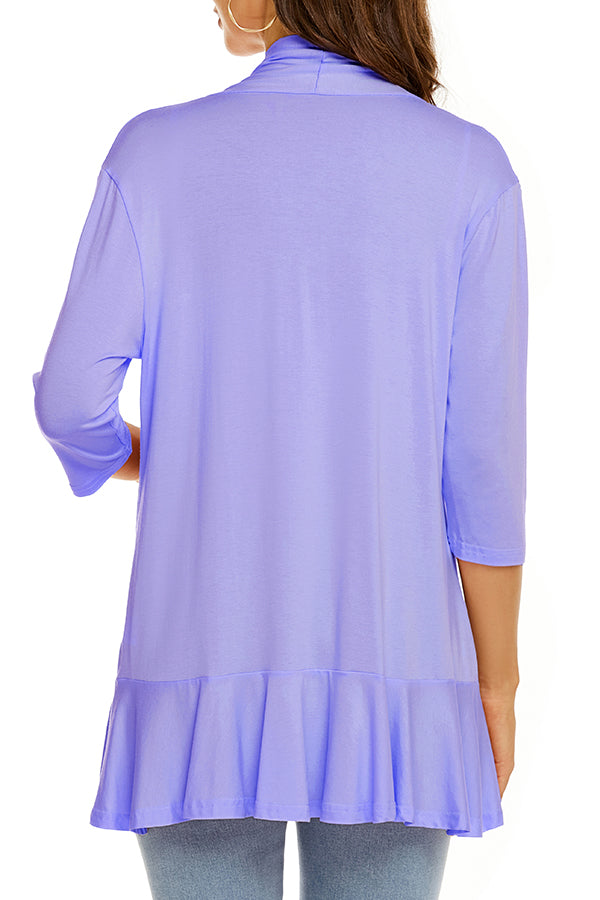 Solid Color Casual Three-quarter Sleeve Ruffled Loose Cardigan