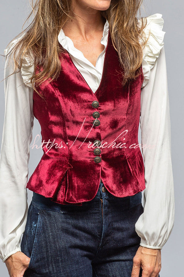 Retro Gold Velvet V-neck Sleeveless Vest