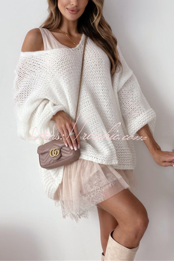 Solid Color Loose V-neck Casual Knitted Sweater