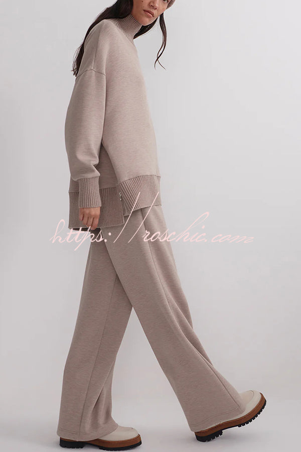Berner High-Neck Long Sleeve Side Zipper Sweatshirt and Elastic Waist Pocketed Loose Pants Set