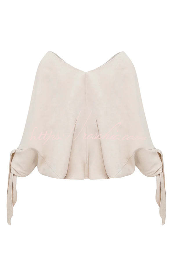 Joyful Bond Linen Blend V-neck Knotted Cuff Half Sleeve Loose Top