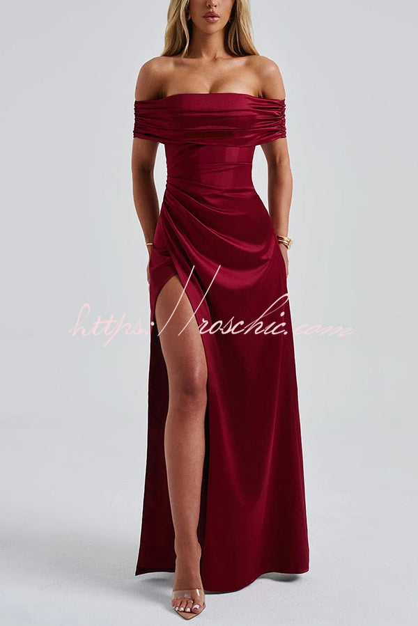 Sexy Off-shoulder Fitted High Slit Elegant Maxi Dress