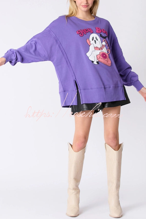 Halloween Cartoon Ghost Sequin Loose Casual Sweatshirt