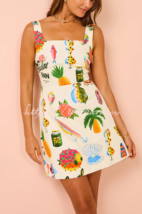 Summer Colorful Fruit Unique Print Tie-back Mini Dress