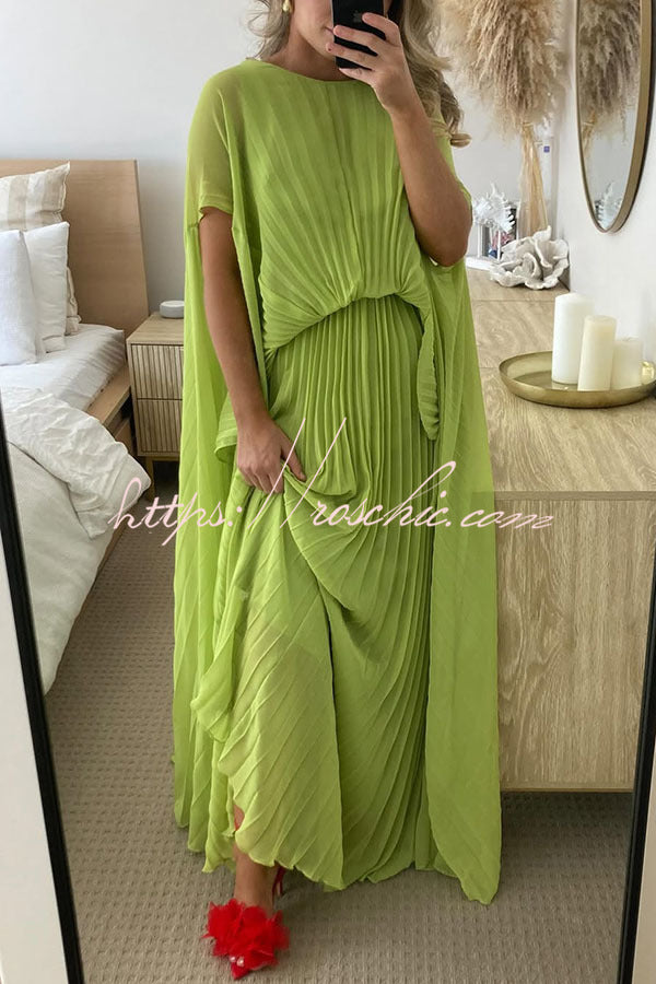 Spring Whispers Chiffon Pleated Wide Sleeve Volume Maxi Dress