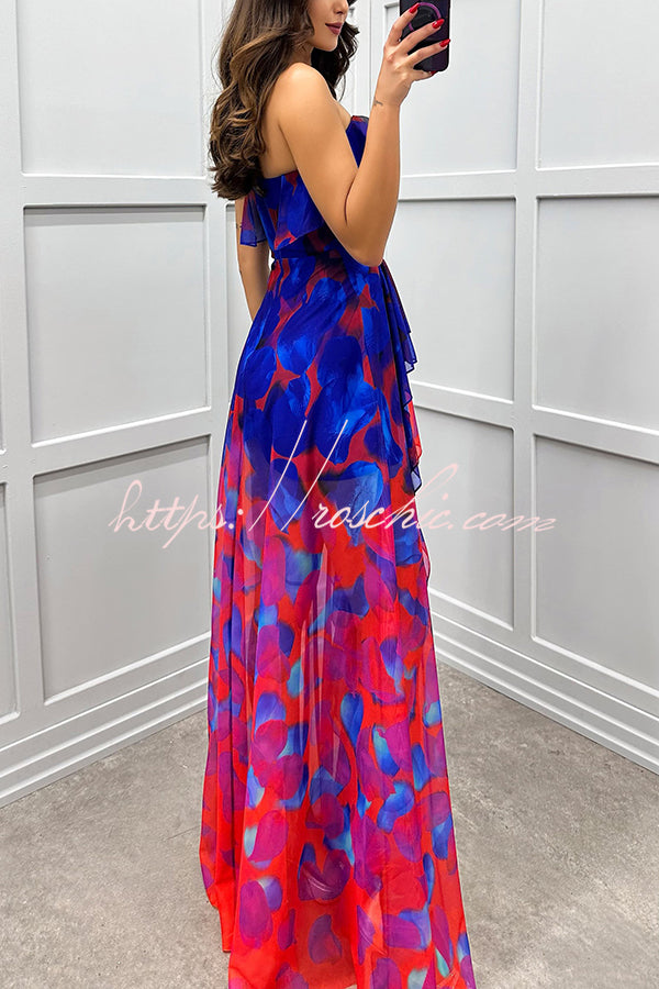 gradient bridesmaid dresses Loving Moment Gradient Unique Print Flowing Layered Ruffles Strapless –  roschic