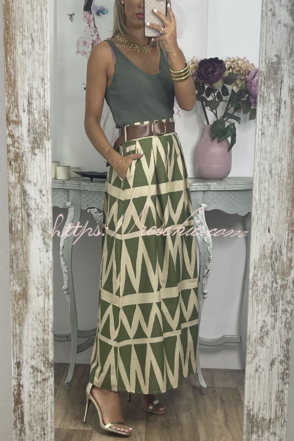 Unique Print Loose Pocket Holiday Maxi Skirt