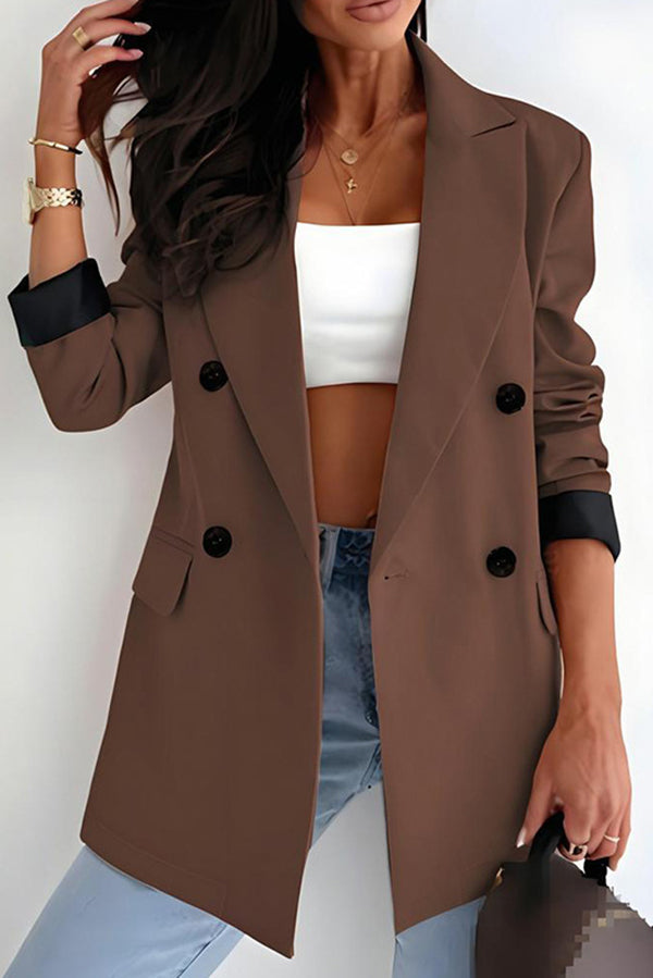 Solid Color Lapel Long Sleeve Casual Button Pocket Blazer