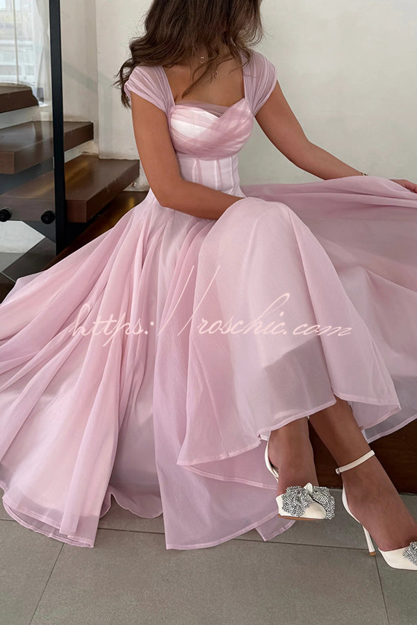 Elegant Sleeveless Waist-cinching Tulle Full-hem Maxi Dress