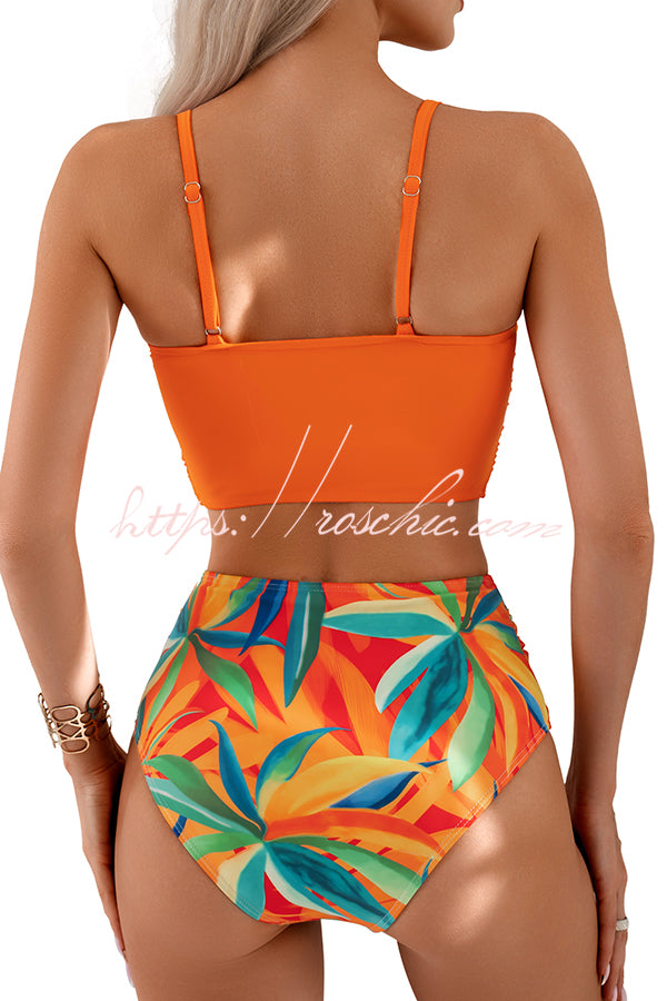 Gracie Bow Twist Design Printed High Rise Bikini Swimsuit