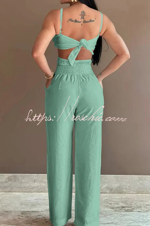 Three-dimensional Flower Accessories Hollow Pocket Jumpsuit