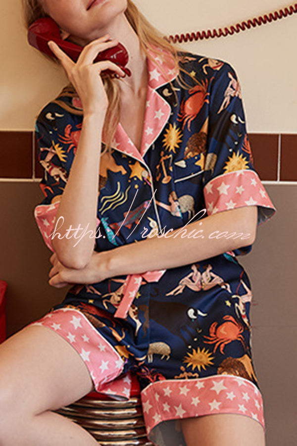 Constellation Print Home Shorts Two-piece Set