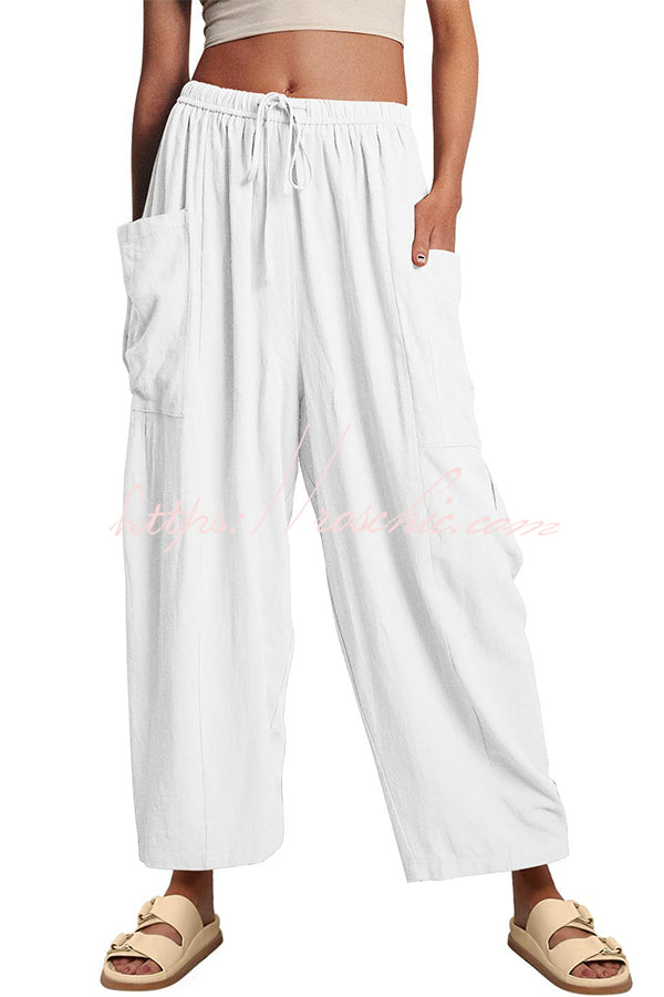 Diani Linen Blend Drawstring Waist Pocketed Loose Pants