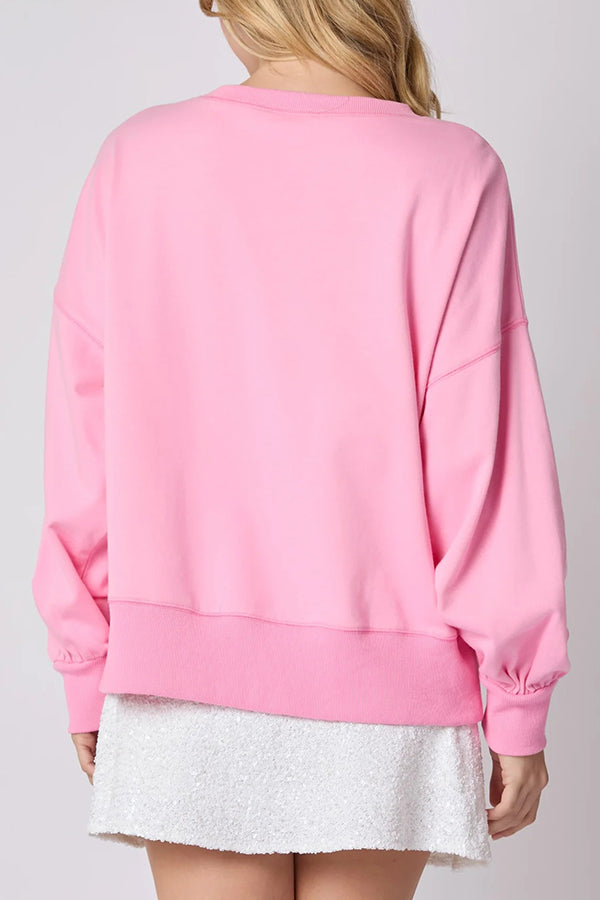 Christmas Bow Sequin Loose Casual Long Sleeve Sweatshirt