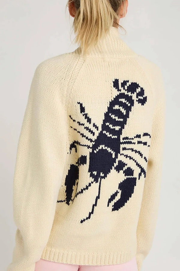 Fashion Lobster Pattern Casual Long Sleeve Knit Cardigan