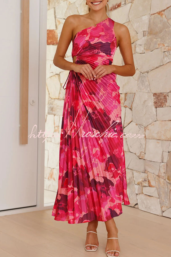 Charming One Shoulder Lace Up Cutout Pleated Maxi Dress