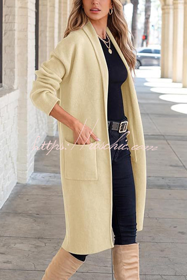 Solid Color Long-sleeved Casual Loose Pocket Mid-length Cardigan