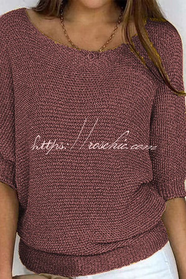 Crew Neck Knitted Half Sleeve Sweater