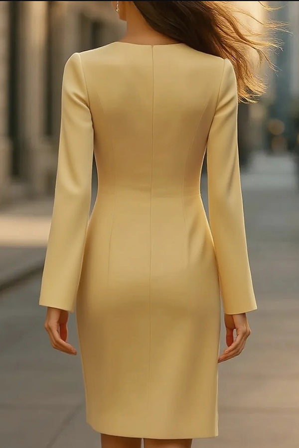 Fashion V-neck Long-sleeved Button-down Slit Slim-fit Mini Dress