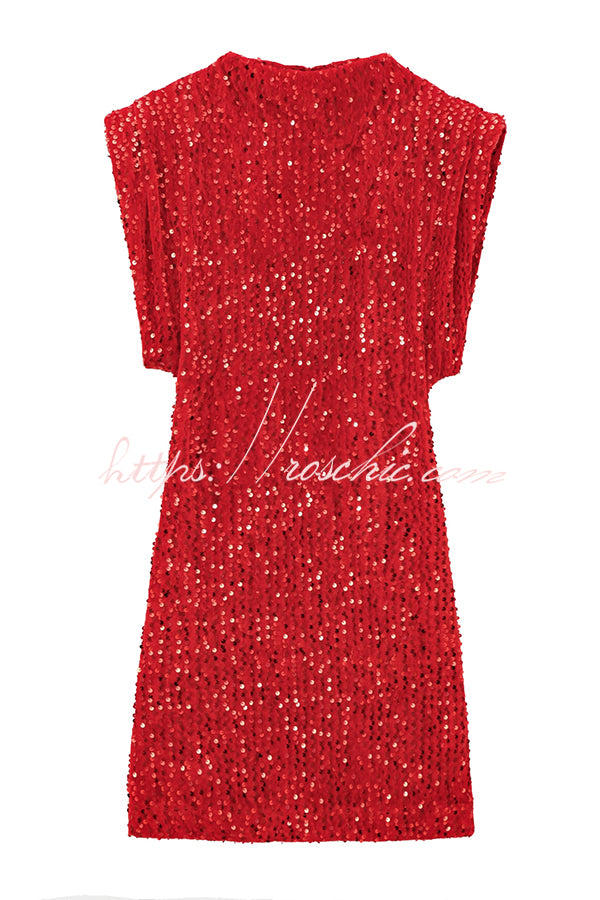 Fashionable Sequined Round Neck Sleeveless Slim-fit Mini Dress