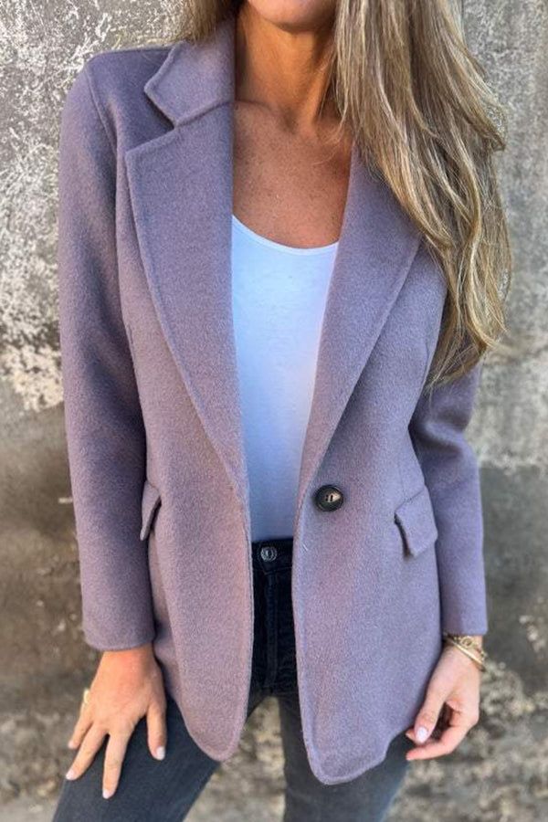 Solid Color Casual Wool Lapel Button Blazer