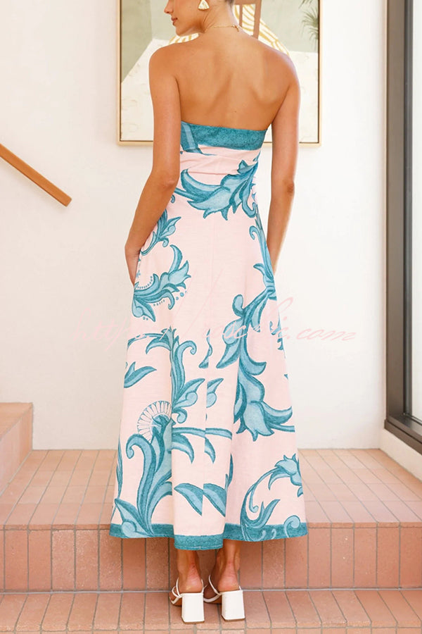 Unique Botanical Print Off-the-shoulder Fitted Maxi Dress