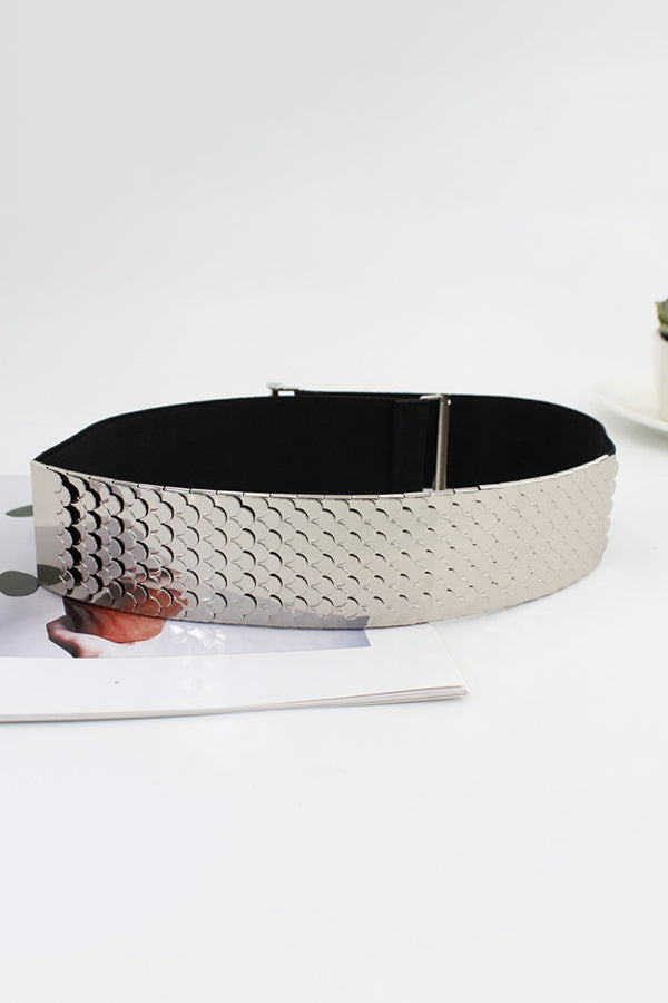 Fashionable Metal Fish Scale Elastic Belt