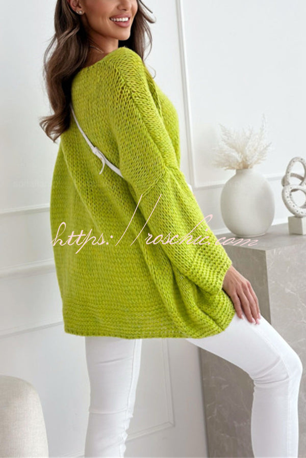 Solid Color Loose V-neck Casual Knitted Sweater