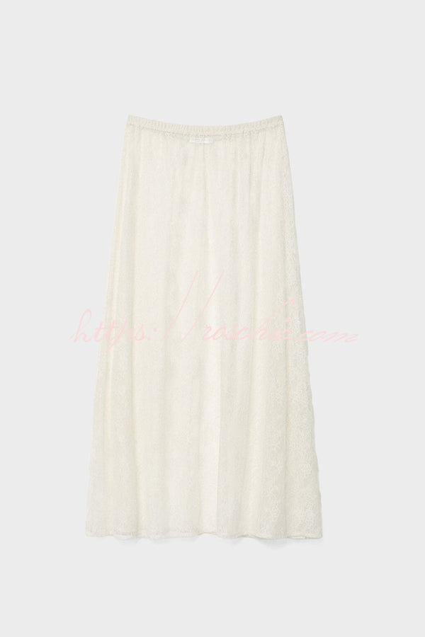 Elegant Casual Feeling Floral Lace Elastic Waist Maxi Skirt