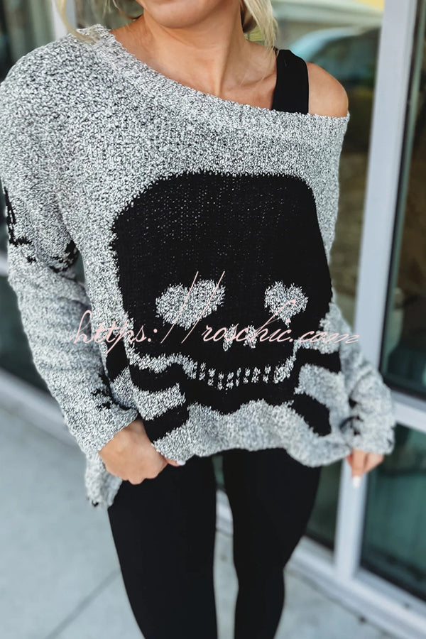 Toxic Ways Knit Skull Pattern Relaxed Sweater