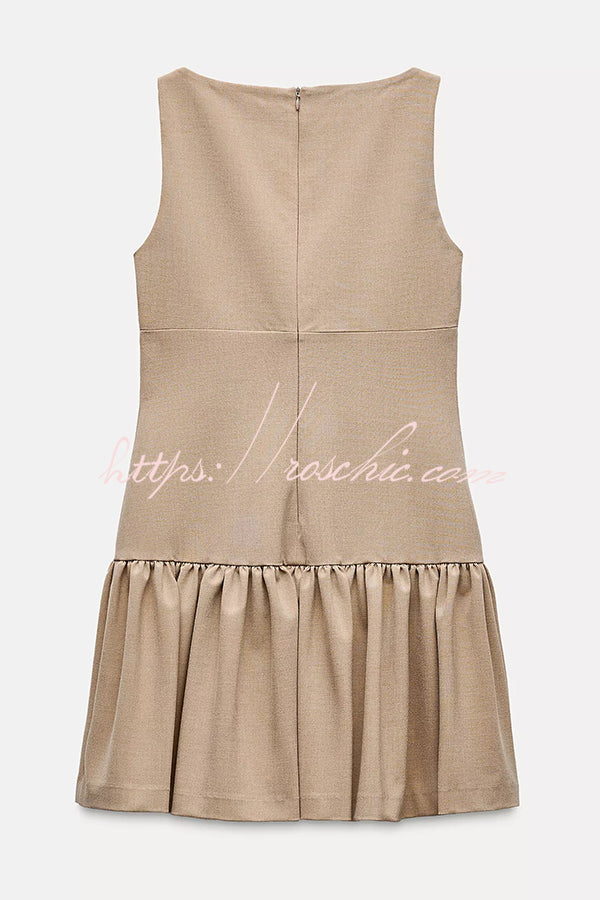 Solid Velvet Bow Embellished Sleeveless Mini Dress