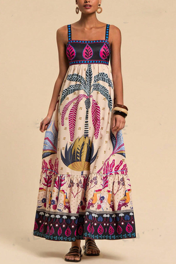 bohemian casual dress Bohemian Tropical Print Backless Casual Resort Maxi Dress – roschic