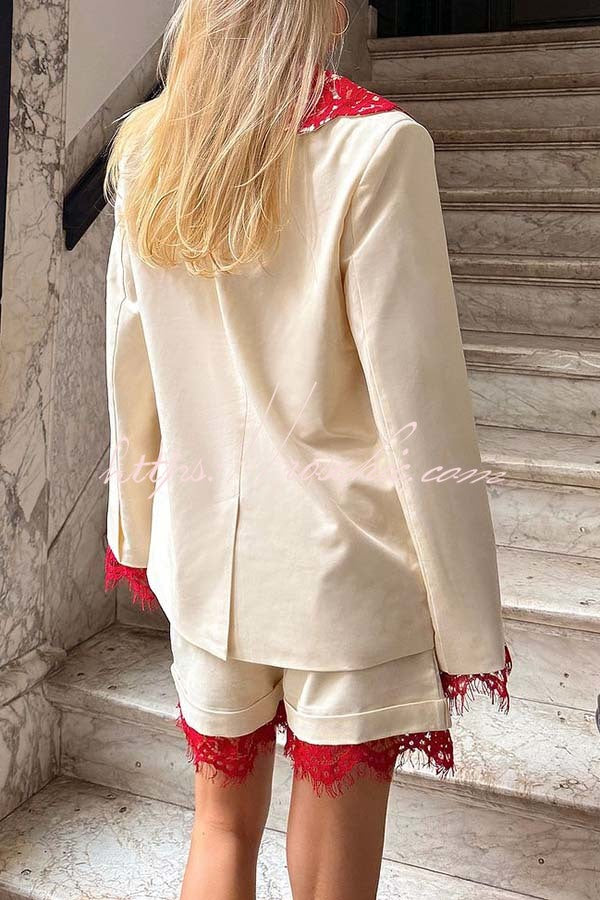 Love Letter Contrast Lace Detail Pocket Wide Leg Shorts