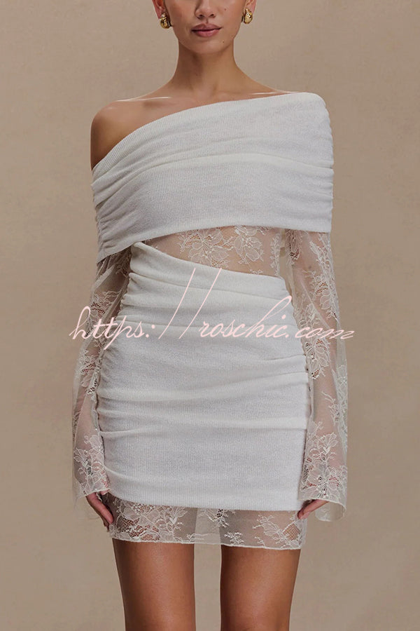 Fashion Lace Panel Long Sleeve Slim Fit Knit Mini Dress