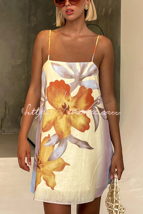 Summer Surprise Linen Blend Floral Print Slip H-line Mini Dress roschic Summer Surprise Linen Blend Floral Print Slip H-line Mini Dress roschic