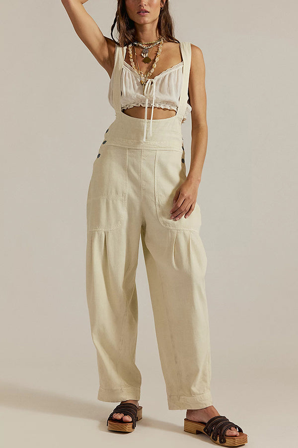 Fashionable Casual Side Pocket Button Loose Denim Overalls