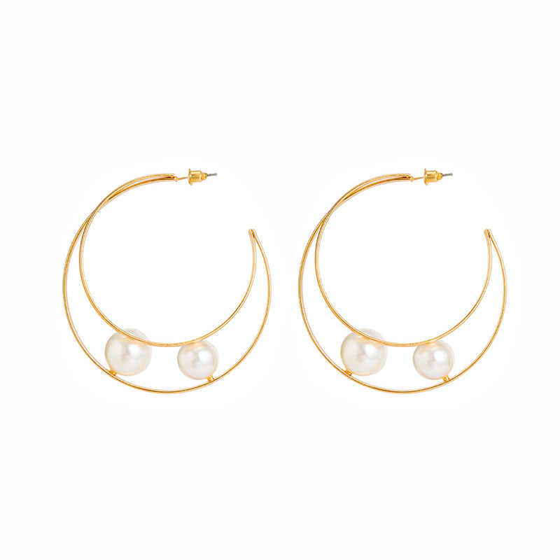 Simple Pearl Geometric Hoop Earrings