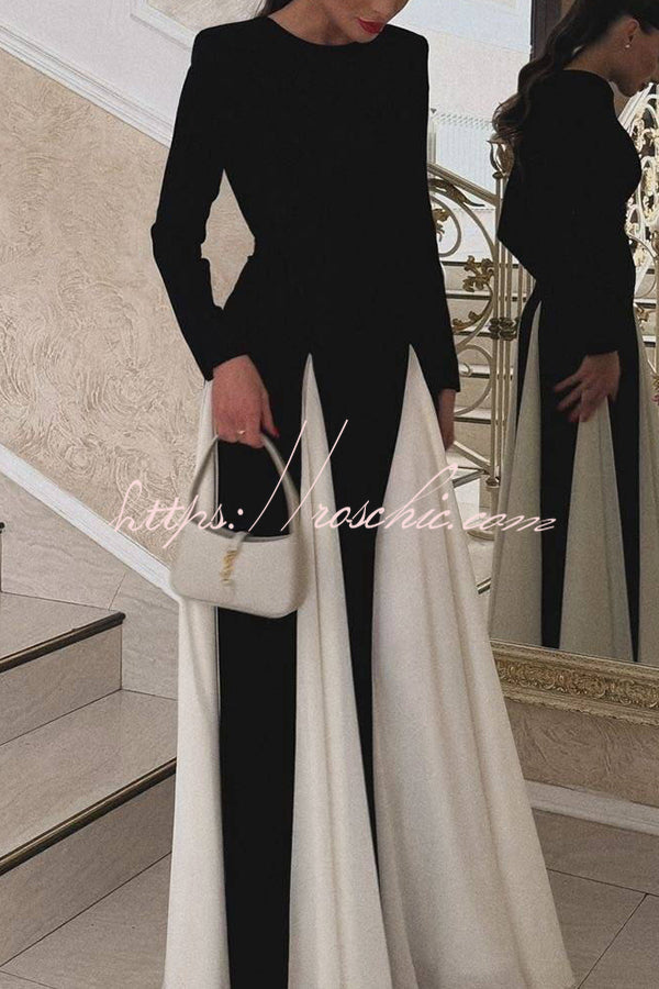 Getting Glam and Elegant Panelled Tulle Long Sleeve A-line Maxi Dress