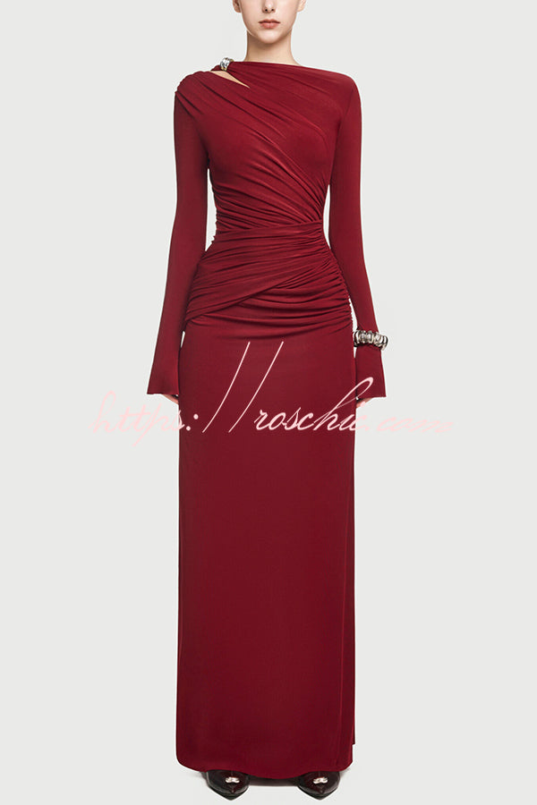 Stylish Long-sleeved Slim-fit Pleated Elegant Maxi Dress
