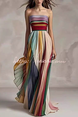 Sexy Off-shoulder Tube Top Waist Color Maxi Dress