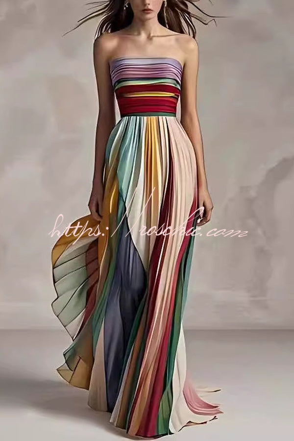 Sexy Off-shoulder Tube Top Waist Color Maxi Dress, Multicolor / XL Sexy Off-shoulder Tube Top Waist Color Maxi Dress, Multicolor / XL