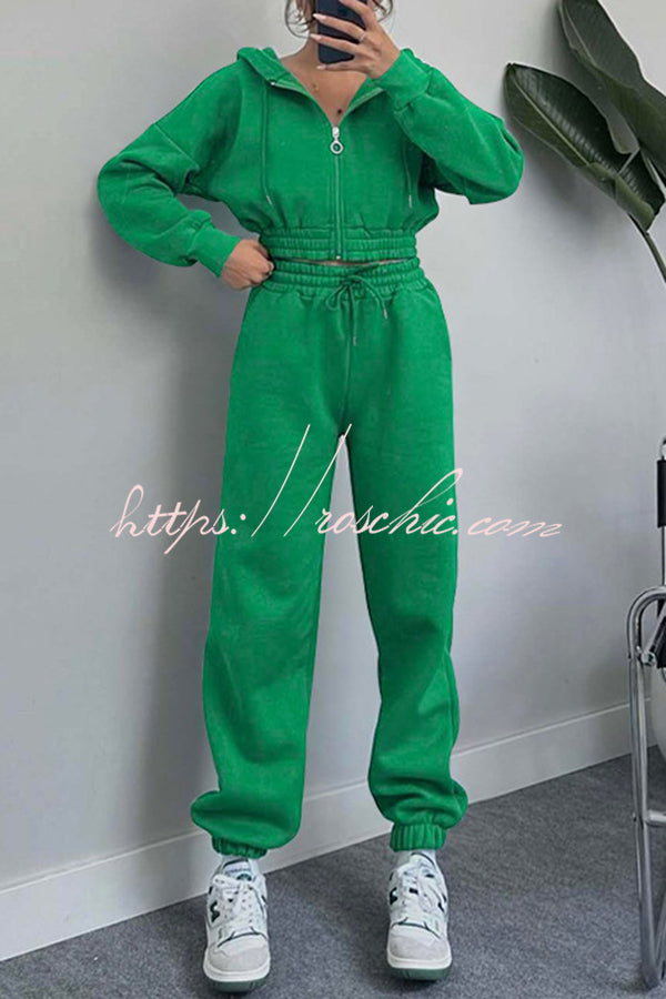 Hooded Zip Up Waist Sweatshirt and Elastic Waist Lace Up Pants Set